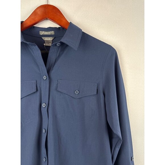 Eddie Bauer Womens Classic Fit Departure Shirt Size XS Long Sleeve Button-Up Nav - Picture 3 of 10